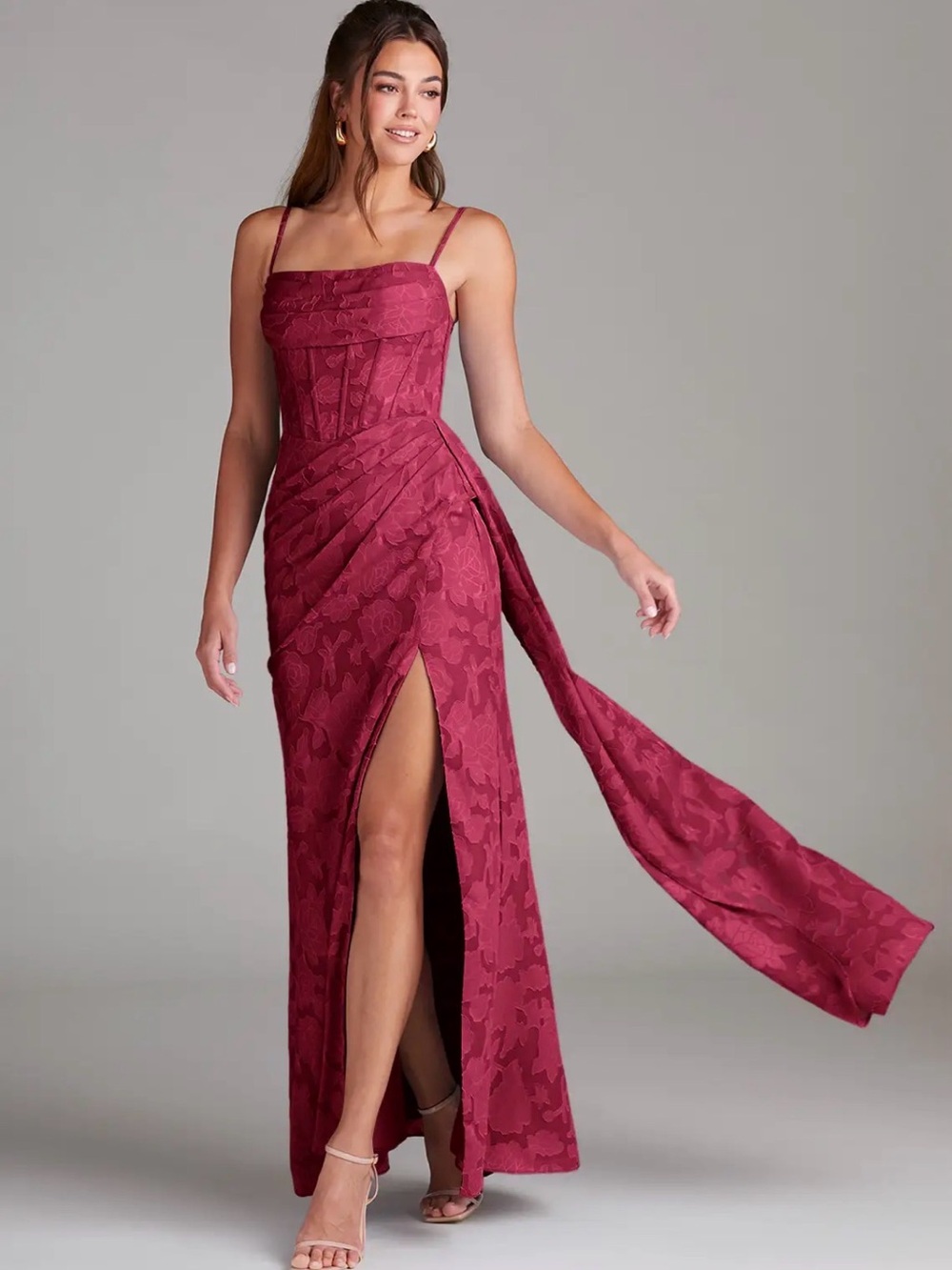 Azazie Denisa Dress in Burgundy Floral Burnout
